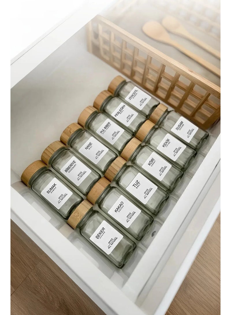 Kitchen Life 12' Square Glass Spice Rack Set with Bamboo Lid / 40 Pieces with Labels / Spice Rack Set Made in Turkey - Image 1
